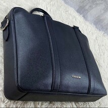 1円~ 極美品 COACH コーチ A4 通勤 通学 書類 メンズ ビジネスバッグ ブリーフケース ショルダー 2way サフィアーノ 斜め掛け ネイビー_画像5