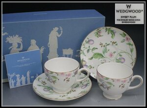 [ZEROnet]△WEDGWOOD ウェッジウッド スイートプラム カップ＆ソーサー 2客セット SWEET PLUM 箱付き 未使用保管品 まとめ△J512-39