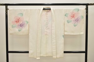 【ちどりや】未使用品 美品 正絹 羽織 袷 身丈87.5cm/裄65cm 絵羽 椿花 多彩な藤花 鹿の子総絞り 白 躾付 G224