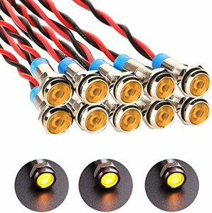 イエロー 10個 6mm DC 12-24V LED 防水インジケータライト パイロットライトシグナル インジケータイエロー