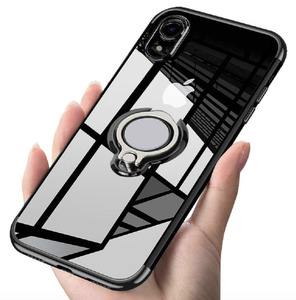 iPhone XR ケース ブラック スマホリング リング付きケース 透明 リング付きクリアケース ソフト TPU マグネット式車載ホルダー対応