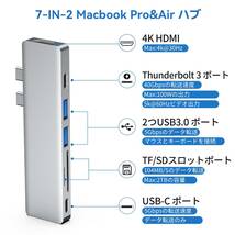 Macbook ハブ Macbook Air Pro ハブ 2022 超軽量 7ポート USB C ハブ USB Type C ハブ USB C HDMI 4K出力 PD充電変換アダプタ (Light Gray)_画像2