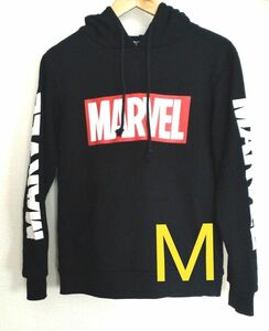 MARVEL トレーナー パーカー フード付き M メンズ ジュニア ブラック ロゴ 黒