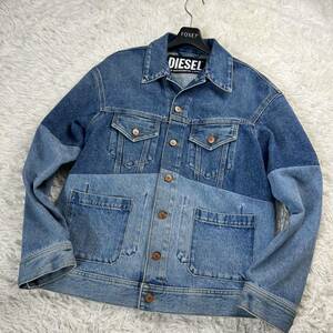 【未使用級/現行】DIESEL ディーゼル デニムジャケット Gジャン パッチワーク バイカラー 切替 現行タグ サイズM相当