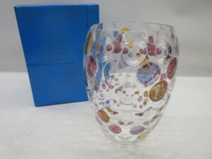 ★平0051 Bohemian Glass ボヘミアン グラス 花瓶 フラワーベース 花器 カラフル 水玉 チェコスロバキア ガラス工芸 32311251