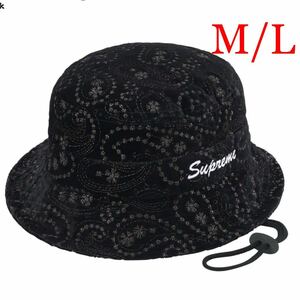 Supreme Velvet Paisley Boonie Black M/L シュプリーム ベルベット ペイズリー ブーニー 帽子 バケット ハット 