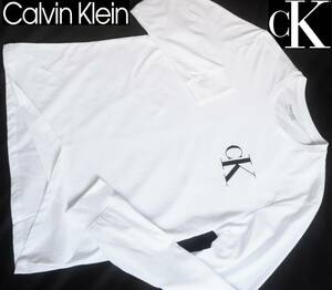  new goods * Calvin Klein * refreshing . white long T* black Logo print * long sleeve T shirt white black XL*Calvin Klein CK*157