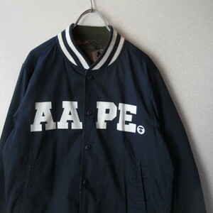 ○A BATHING APE エイプ AAPE◆スタジャン リバーシブルジャケット 2WAY 迷彩 CAMO◆メンズ ネイビー/迷彩 Sサイズ