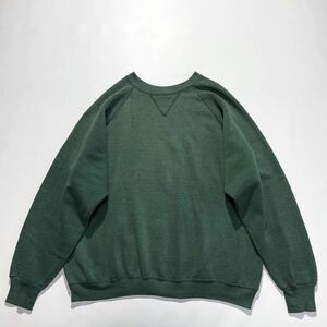 ビッグサイズ♪70s 80s USA製 Healthknit 前V スウェット L 深緑 ビンテージ ラグランスリーブ 無地 ヘルスニット ダークグリーン