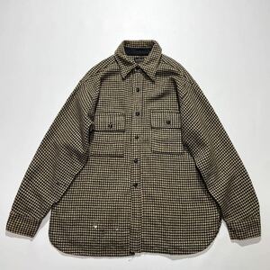 ガチャポケ♪ビッグサイズ 40s Southwick 千鳥格子柄 ウールシャツ ビンテージ 茶色 ベージュ ブラウン 総柄 猫目ボタン USA製 マチ付き