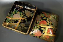 【小】4142　時代蒔絵迫力の逸品　江戸期　大名拝領品　城ヶ溝盛上牡丹蒔絵特大文庫硯　時代伝世二重箱有　古美術収集家放出品_画像6