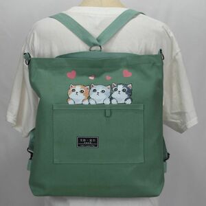 [ new goods ]..... possible to use! cat illustration entering tote bag shoulder rucksack 3way bag .. color canvas usually using lady's BA43