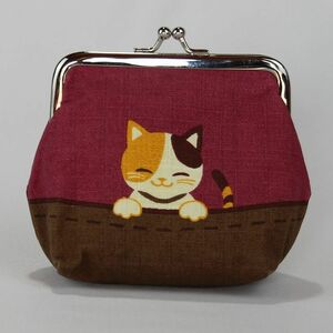 ★猫柄がま口財布 かわいい 和柄 和雑貨 小銭入れ 札入れ ミニ財布 京都くろちく ねこらんまん くぅとみぃ 桃 レディース プレゼント pu010