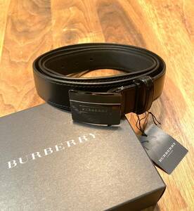 《 未使用品 》BURBERRY バーバリー メンズ ブラックレザー ベルト 黒 紳士用 ピンホール式