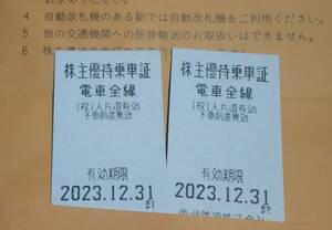 東武鉄道　株主優待乗車証（きっぷ）2枚セット　2023年12月31日まで　送料無料