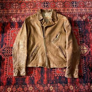 special【30~40s Kit Karson Leather jacket M】ペッカリーレザー レザージャケット ビンテージ ダブル ブラウン コの字 マルタンガル BUCO