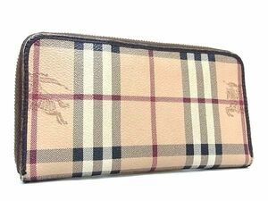 1円 BURBERRY バーバリー ノバチェック PVC ラウンドファスナー 長財布 ウォレット 小銭入れ 札入れ レディース ブラウン系 BG5680