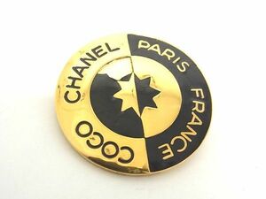 1円 CHANEL シャネル ロゴ ピンバッジ ピンブローチ アクセサリー レディース メンズ ゴールド系×ブラック系 AV3252