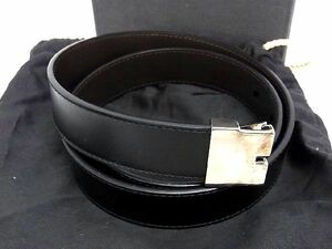 1円 ■美品■ BVLGARI ブルガリ レザー シルバー金具 ベルト ビジネス 紳士 メンズ ブラック系 AV3210