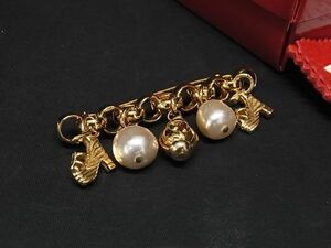 1円 ■美品■ Salvatore Ferragamo フェラガモ パール サンダルモチーフ ピンブローチ ピンバッジ アクセサリー ゴールド系 AT2511