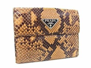 1円 ■極上■本物■ PRADA プラダ パイソン 二つ折り 財布 ウォレット 札入れ 小銭入れ レディース メンズ ブラウン系 AU4019