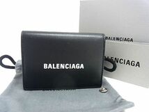 1円 BALENCIAGA バレンシアガ 594312 キャッシュ ミニ レザー 三つ折り 財布 ミニウォレット 小銭入れ 札入れ ブラック系 BG5646_画像1