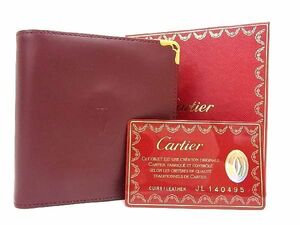 1円 ■新品同様■ Cartier カルティエ マストライン レザー 二つ折り 財布 ウォレット 札入れ 小銭入れ ボルドー系 AS5067