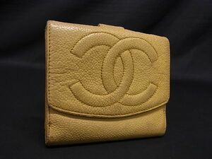 1円 CHANEL シャネル ココマーク キャビアスキン 二つ折り 財布 ウォレット 札入れ 小銭入れ レディース イエロー系 AT2815