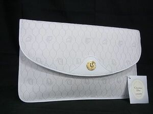 1円 ■極美品■ ChristianDior ディオール ハニカム柄 PVC×レザー セカンドバッグ クラッチバッグ メンズ レディース ホワイト系 AV3553