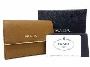 1円 ■美品■ PRADA プラダ 1MH840 サフィアーノレザー 三つ折り 財布 ウォレット 札入れ 小銭入れ レディース ブラウン系 AU3965