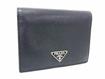 1円 ■美品■ PRADA プラダ サフィアーノレザー 二つ折り 財布 ウォレット 小銭入れ 札入れ メンズ レディース ブラック系 AU4042_画像1