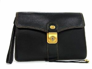 1円 dunhill ダンヒル レザー クラッチバッグ セカンドバッグ メンズ ブラック系 BG5445