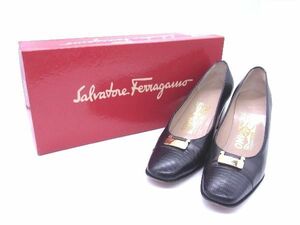■美品■ Salvatore Ferragamo フェラガモ レザー パンプス ヒール サイズ4 1/2 (約22.0cm) 靴 シューズ レディース ブラック系 DD2307
