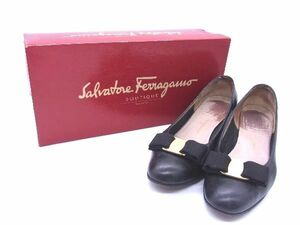 Salvatore Ferragamo フェラガモ ヴァラリボン パンプス レザー サイズ6 (サイズ約23.5cm) 靴 シューズ レディース ブラック系 DD2772