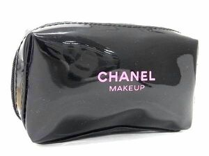 ■美品■ CHANEL シャネル ロゴ パテントレザー マルチケース 化粧ポーチ 小物入れ レディース ブラック系 DD5767