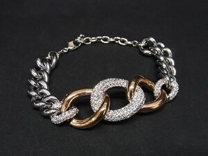 1円 ■極美品■ SWAROVSKI スワロフスキー ラインストーン チェーン ブレスレット アクセサリー シルバー系×ゴールド系 AT2871