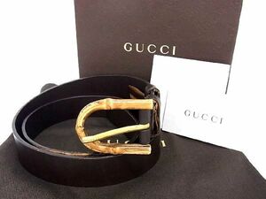 1円 GUCCI グッチ 312405 480199 バンブー レザー ゴールド金具 ベルト サイズ85・34 メンズ レディース ダークブラウン系 AV3177