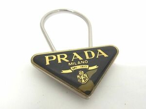 1円 PRADA プラダ M283 トライアングルロゴプレート キーホルダー キーリング バッグチャーム シルバー系×ブラック系 BG5769