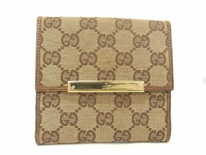 1円 ■美品■ GUCCI グッチ 112664 0416 GG柄 GGキャンバス×レザー 二つ折り 財布 ウォレット レディース ブラウン系 AU4495