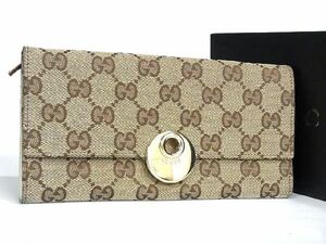 1円 ■新品同様■ GUCCI グッチ 120934 GGキャンバス 二つ折り 長財布 ウォレット レディース メンズ ブラウン系 AU4859