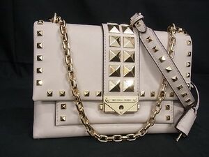 1円 ■美品■ MICHAEL KORS マイケルコース レザー チェーン スタッズ ショルダーバッグ クロスボディ 斜め掛けかばん ピンク系 AT3211