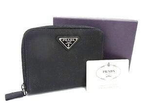 1円 ■美品■ PRADA プラダ M605 テスートナイロン ラウンドファスナー 財布 ウォレット メンズ レディース ブラック系 AU4786