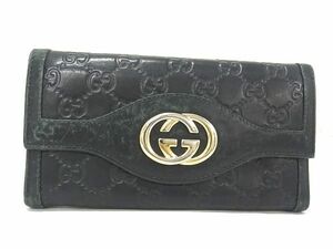 1円 GUCCI グッチ GG柄 グッチシマ レザー 二つ折り 長財布 ウォレット 小銭入れ 札入れ ダークグリーン系 AU5049