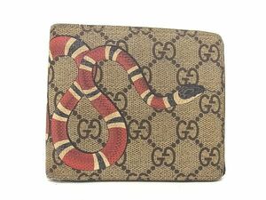 1円 GUCCI グッチ 451266・2773 レザー スネーク ヘビ 二つ折り 財布 ウォレット 札入れ 小銭入れ カード入れ ブラウン系 AU5053