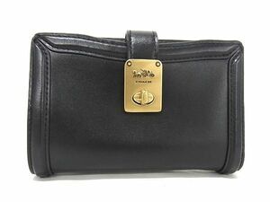 1円 ■美品■ COACH コーチ レザー ターンロック 二つ折り 財布 ウォレット レディース ブラック系 AU2928