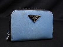 1円 PRADA プラダ テスートナイロン コインケース コインパース 小銭入れ レディース ブルー系×ブラック系 AU2948_画像1