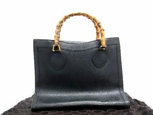 1円 ■美品■ GUCCI グッチ バンブー レザー トートバッグ ハンドバッグ レディース ブラック系 AT3284