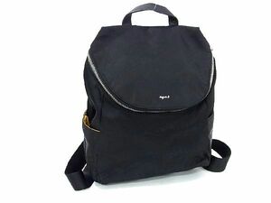 1円 ■美品■ agnes b. アニエスベー ナイロン リュックサック バッグパック レディース ブラック系 BE7742