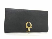 1円 ■美品■ Salvatore Ferragamo フェラガモ ガンチーニ レザー 二つ折り 長財布 ウォレット 小銭入れ 札入れ ブラック系 AU4608_画像1