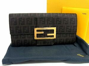 1円 FENDI フェンディ ズッカ柄 ズッキーノ PVC 二つ折り 長財布 ウォレット レディース ブラウン系 AU4947